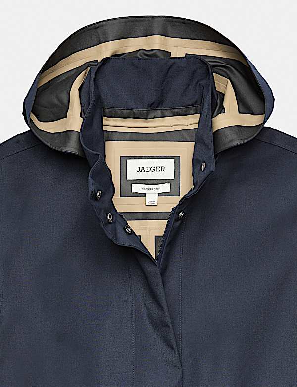 Twill Waterproof Belted Hooded Short Raincoat - CH
