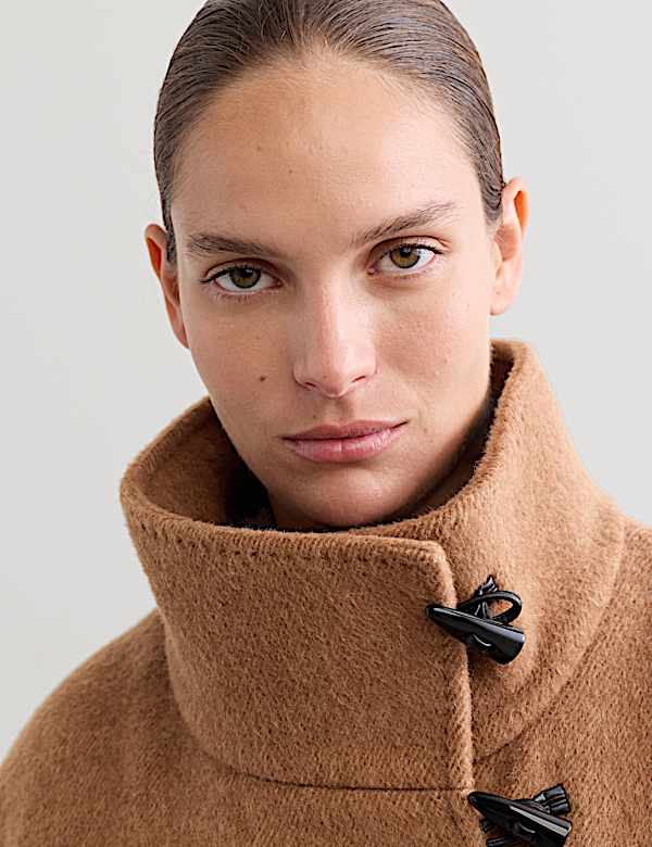 Duffle-coat en laine &agrave; col chemin&eacute;e avec cachemire - CA
