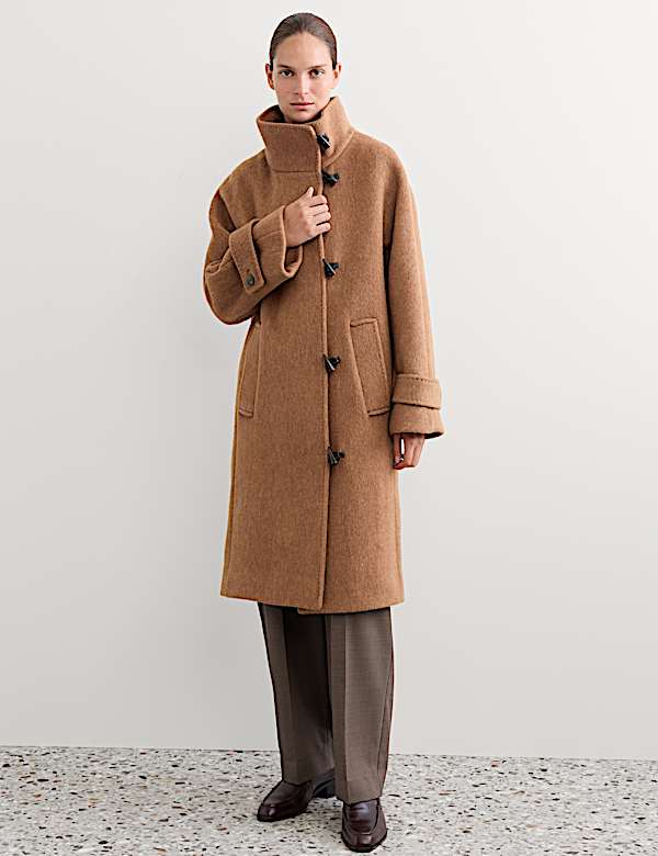 Duffle-coat en laine &agrave; col chemin&eacute;e avec cachemire - CA