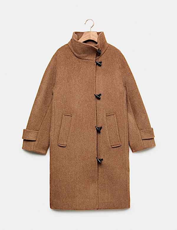 Duffle-coat en laine &agrave; col chemin&eacute;e avec cachemire - CA