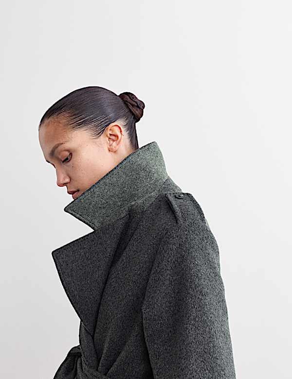 Lange wikkeljas van zuiver wol met ceintuur - BE