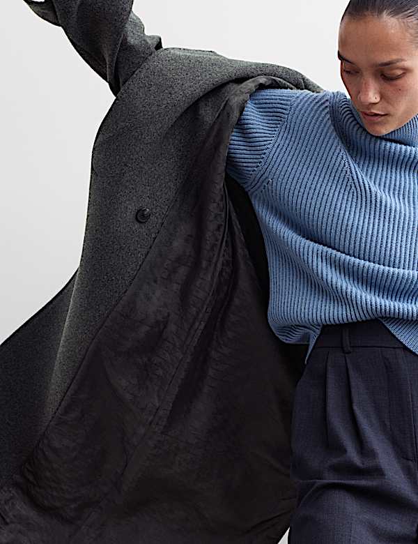 Lange wikkeljas van zuiver wol met ceintuur - BE