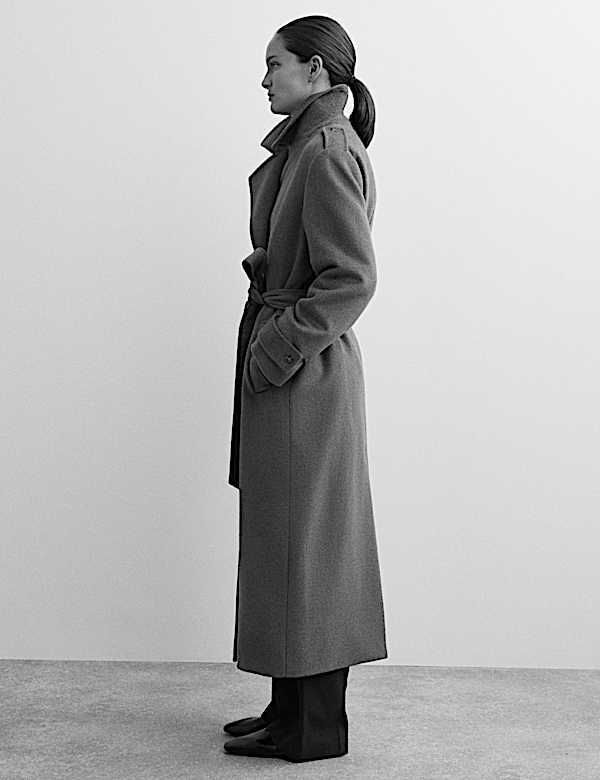 Manteau croisé coupe longue 100 % laine avec ceinture - BE