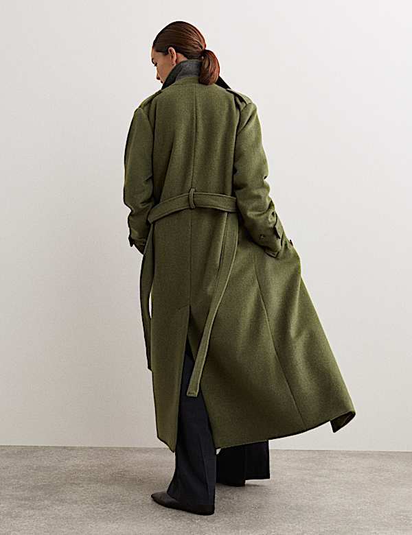 Manteau croisé coupe longue 100 % laine avec ceinture - BE