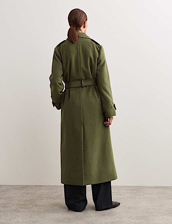 Manteau croisé coupe longue 100 % laine avec ceinture - BE