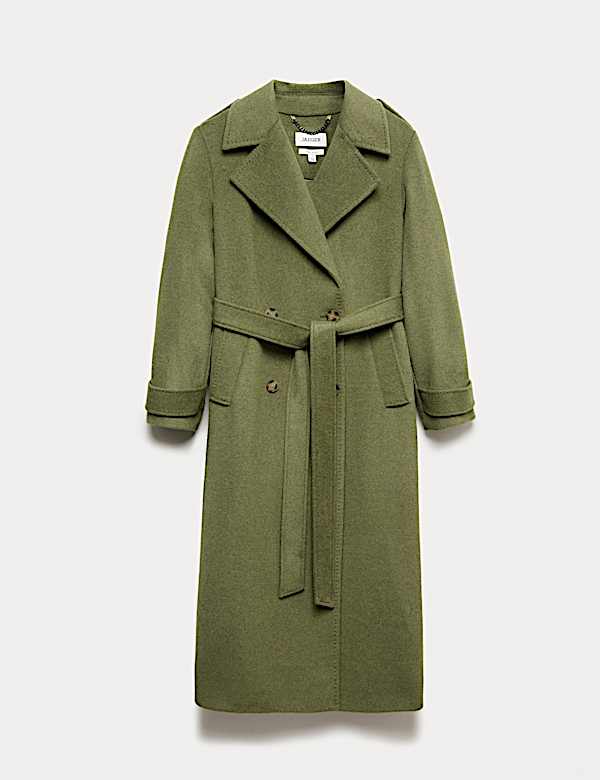 Manteau croisé coupe longue 100 % laine avec ceinture - BE