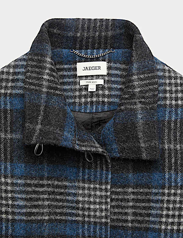 Pure Wool Checked Funnel Neck Duffle Coat - CA