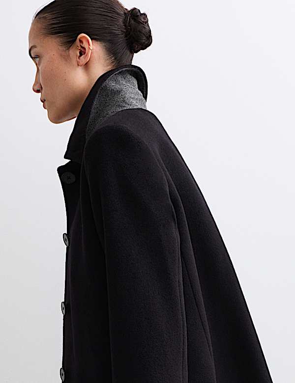 Korte autojas van zuiver wol met afneembare kraag - BE