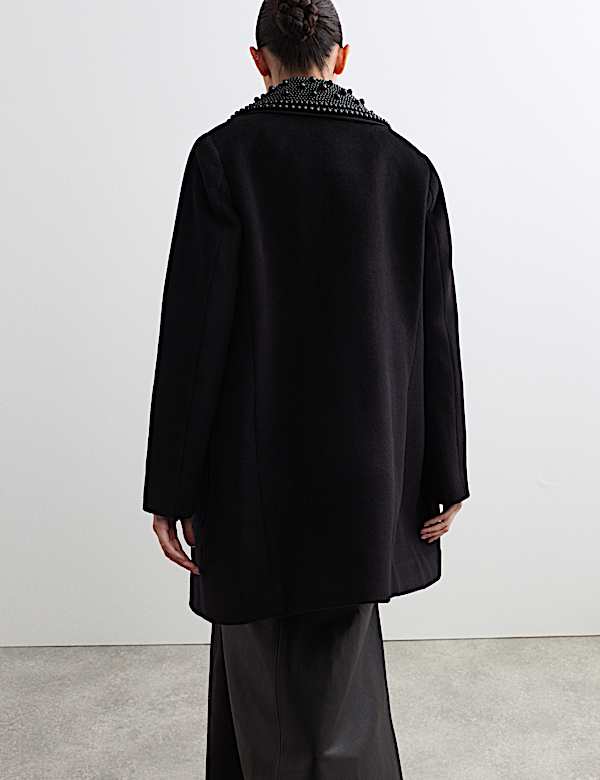 Korte autojas van zuiver wol met afneembare kraag - BE