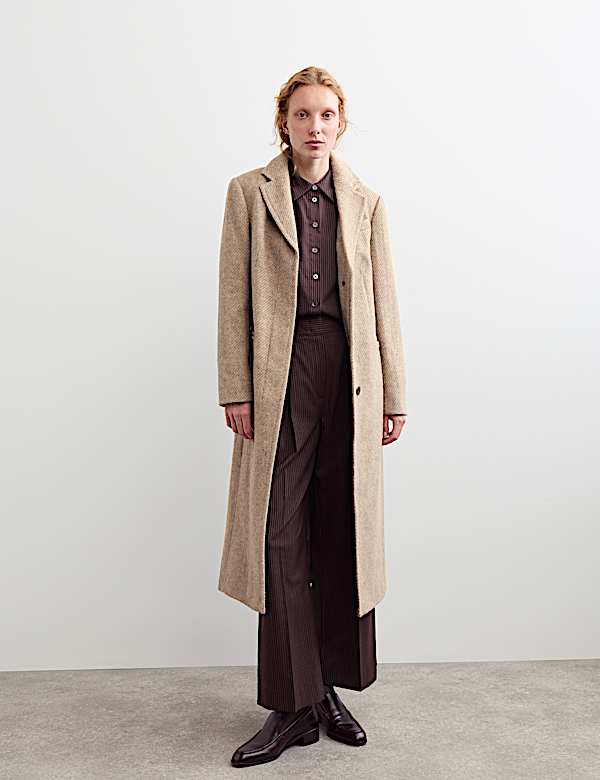 Manteau boyfriend coupe longue en laine avec soie - CA