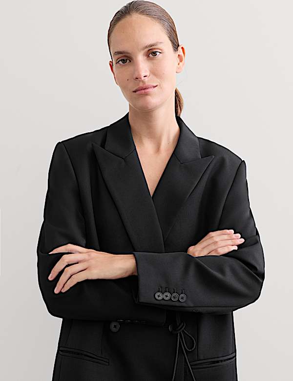 Pure Wool Tailored Double Breasted Longline Coat - BN