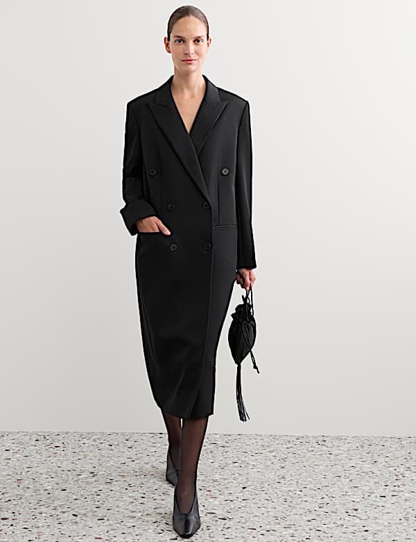 Pure Wool Tailored Double Breasted Longline Coat - BN