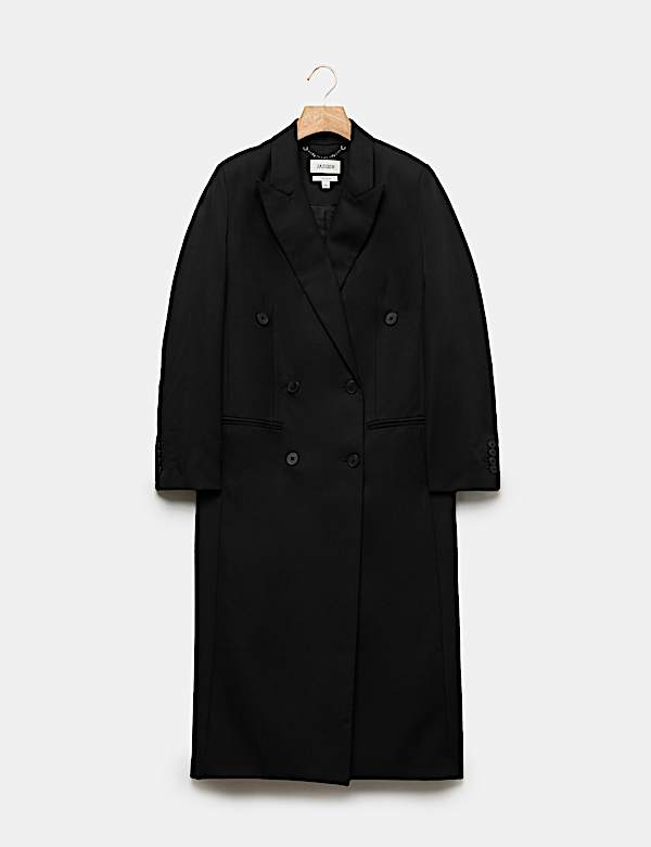 Pure Wool Tailored Double Breasted Longline Coat - BN