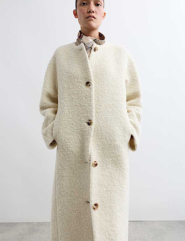 Manteau en laine bouclée avec mohair sans col - FR