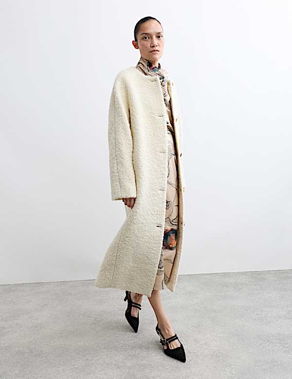 Manteau en laine bouclée avec mohair sans col - FR