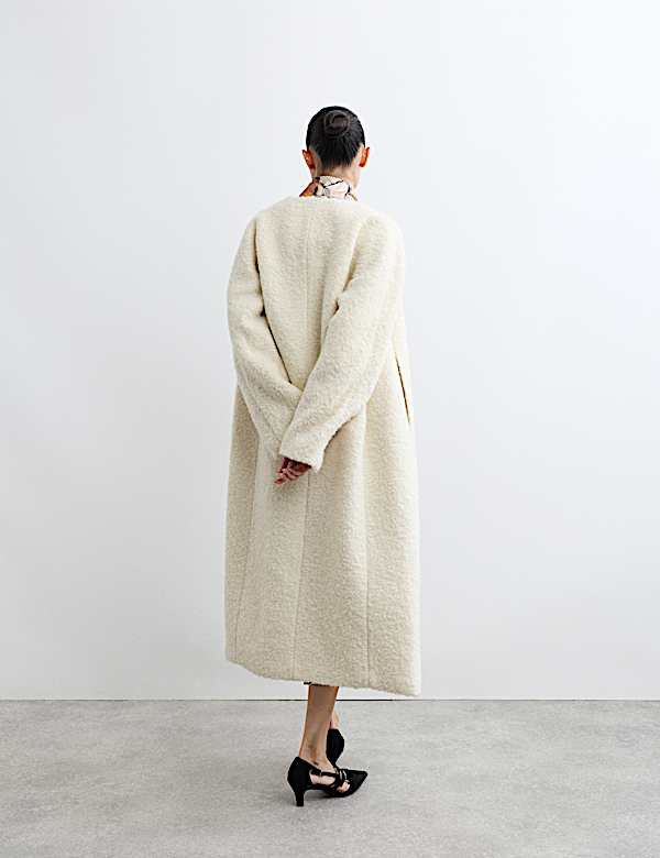 Manteau en laine bouclée avec mohair sans col - FR