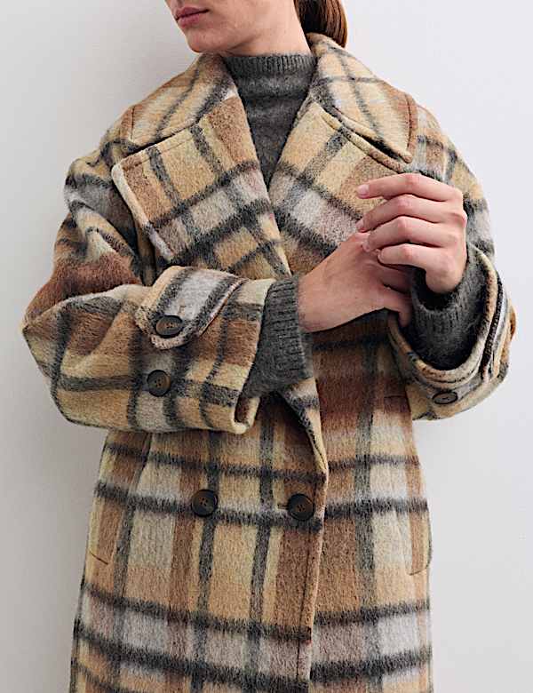 Wool Rich Checked Double Breasted Coat - BE