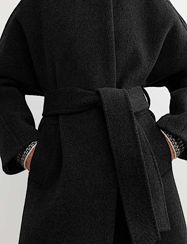 Pure Wool Funnel Neck Longline Wrap Coat - VN