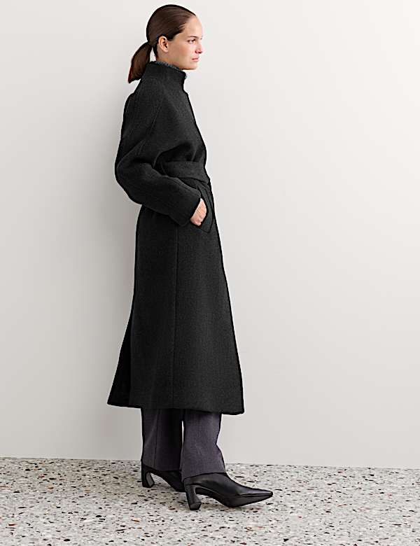 Pure Wool Funnel Neck Longline Wrap Coat - VN