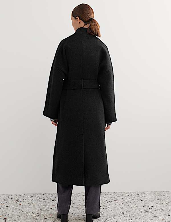 Pure Wool Funnel Neck Longline Wrap Coat - VN