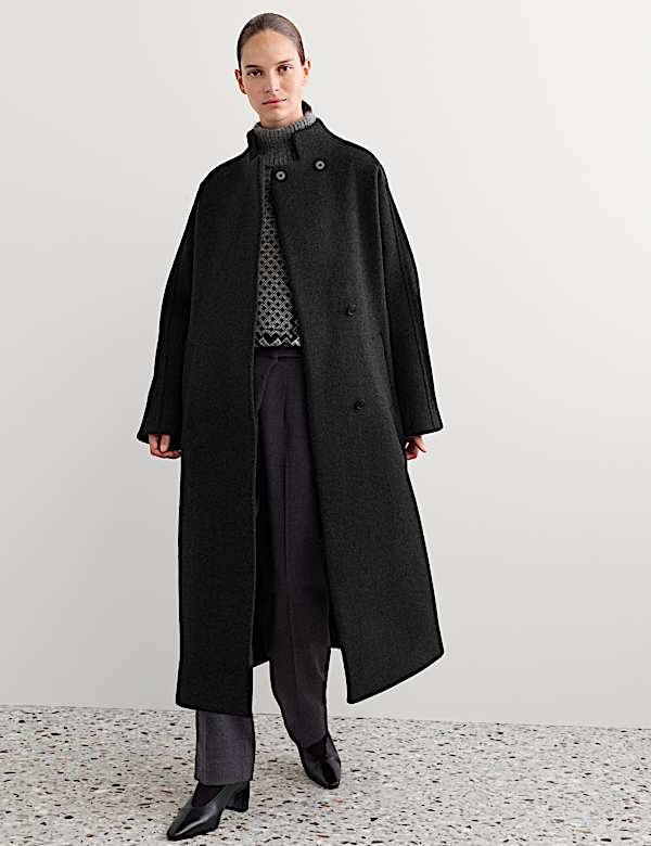 Pure Wool Funnel Neck Longline Wrap Coat - VN