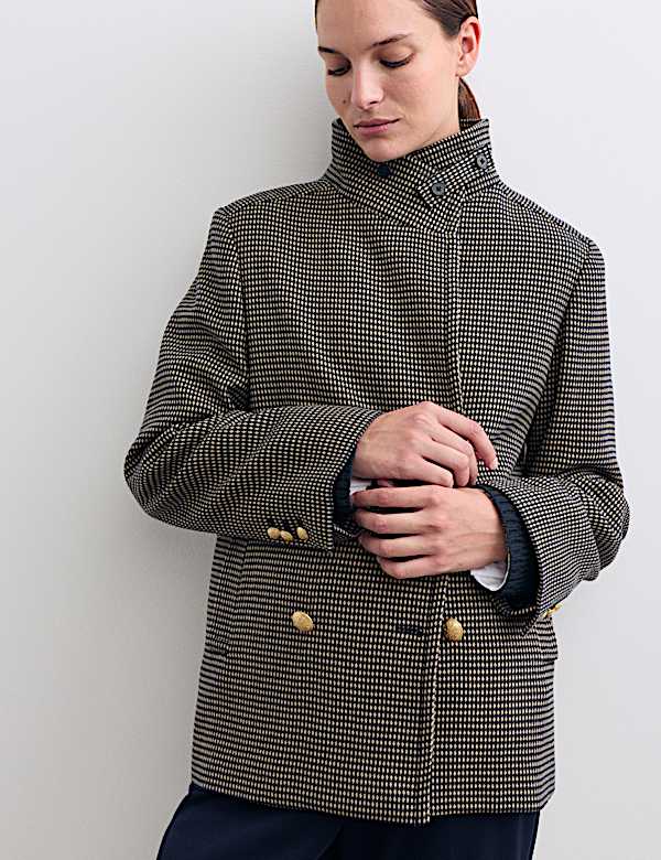Korte jas van zuivere merinowol met geometrisch motief - NL