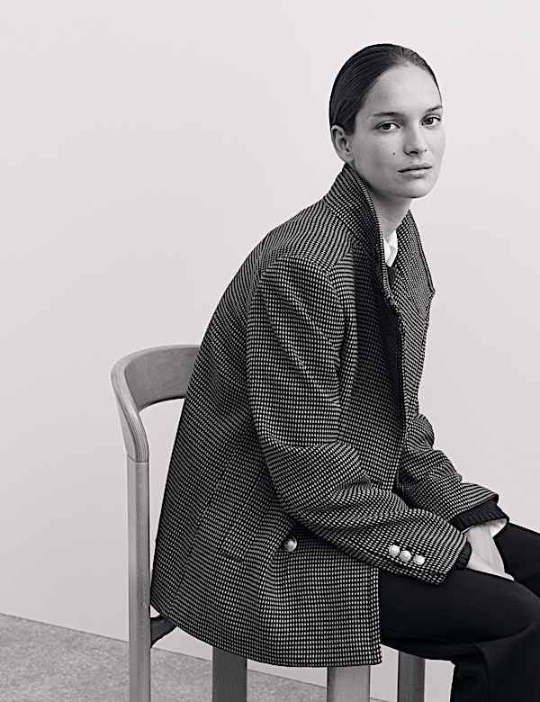 Korte jas van zuivere merinowol met geometrisch motief - NL