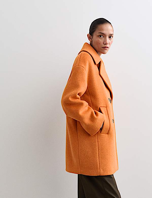 Pure Wool Relaxed Double Breasted Short Cocoon Coat - AU