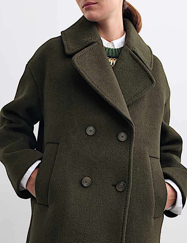 Pure Wool Relaxed Double Breasted Short Cocoon Coat - AU