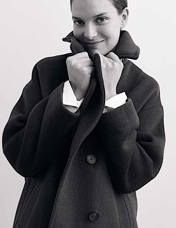 Pure Wool Relaxed Double Breasted Short Cocoon Coat - AU