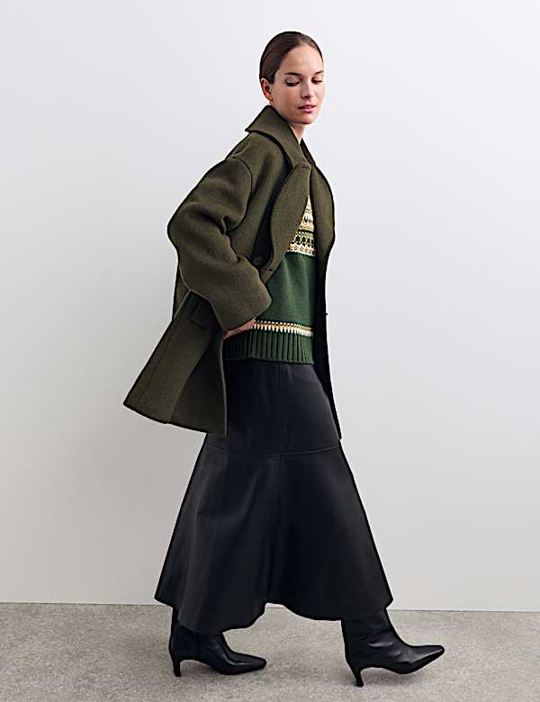 Pure Wool Relaxed Double Breasted Short Cocoon Coat - AU