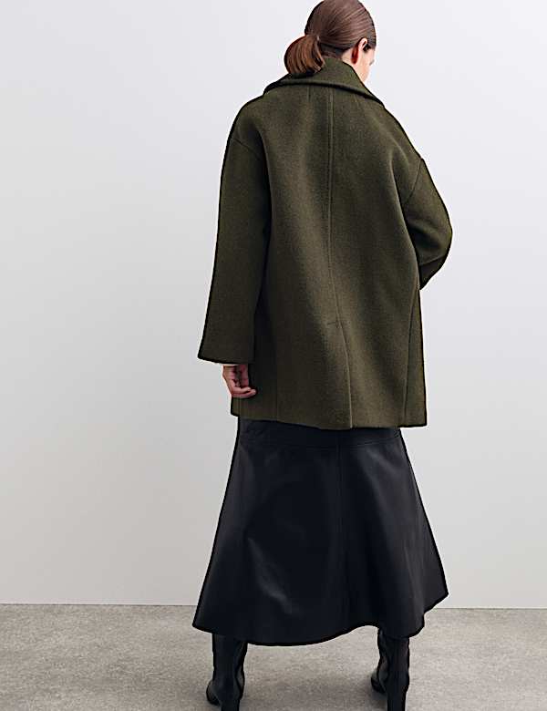 Pure Wool Relaxed Double Breasted Short Cocoon Coat - AU