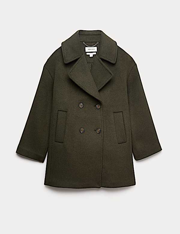 Pure Wool Relaxed Double Breasted Short Cocoon Coat - AU