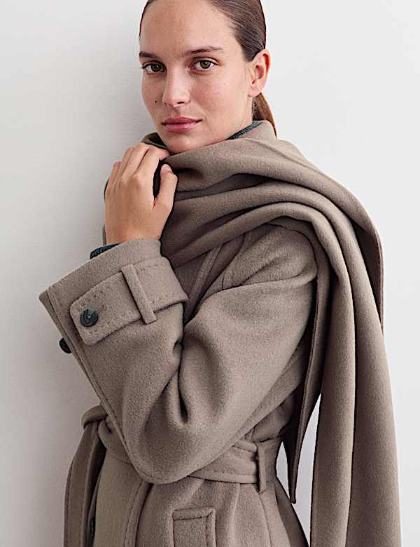 Manteau 100 % laine avec foulard amovible - BE