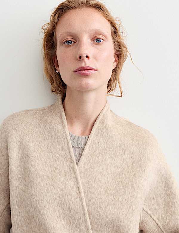Wool With Cashmere Collarless Longline Coat - CH