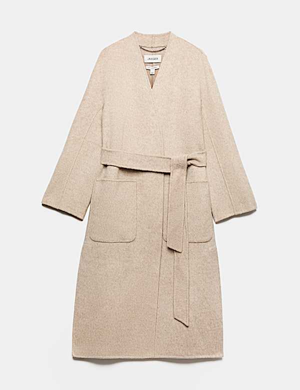 Wool With Cashmere Collarless Longline Coat - CH