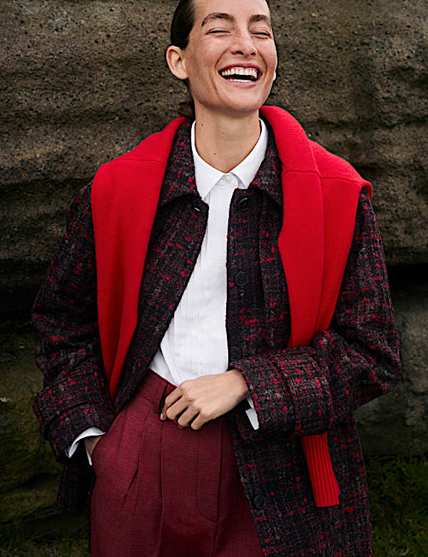 Manteau textur&eacute; coupe courte et ajust&eacute;e en laine italienne - CA