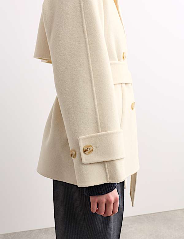 Pure Wool Belted Short Trench Coat - BE