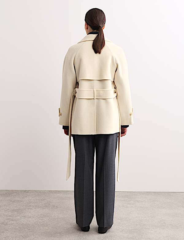 Pure Wool Belted Short Trench Coat - BE