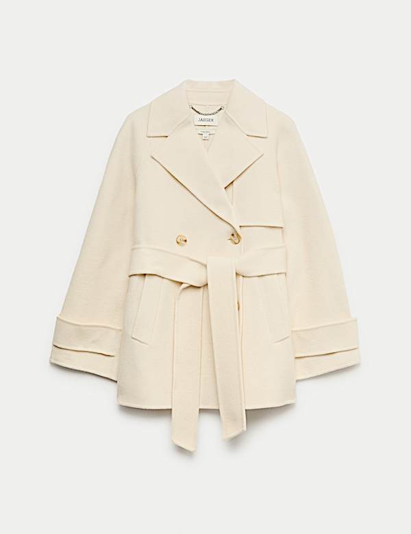 Pure Wool Belted Short Trench Coat - BE