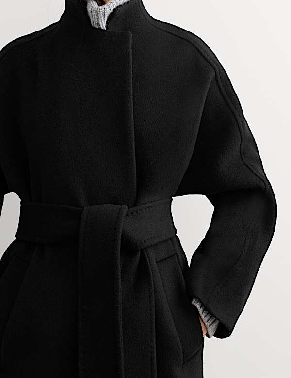 Manteau portefeuille coupe longue 100 % laine &agrave; col chemin&eacute;e - CA
