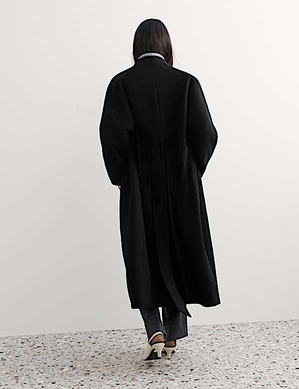 Manteau portefeuille coupe longue 100 % laine &agrave; col chemin&eacute;e - CA
