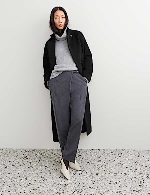 Manteau portefeuille coupe longue 100 % laine &agrave; col chemin&eacute;e - CA