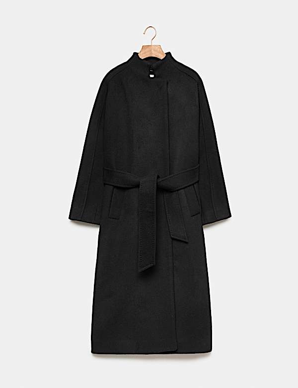 Manteau portefeuille coupe longue 100 % laine &agrave; col chemin&eacute;e - CA