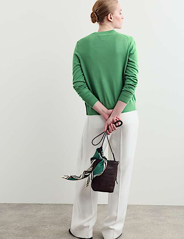 Merino Wool With Silk Crew Neck Cardigan - IT