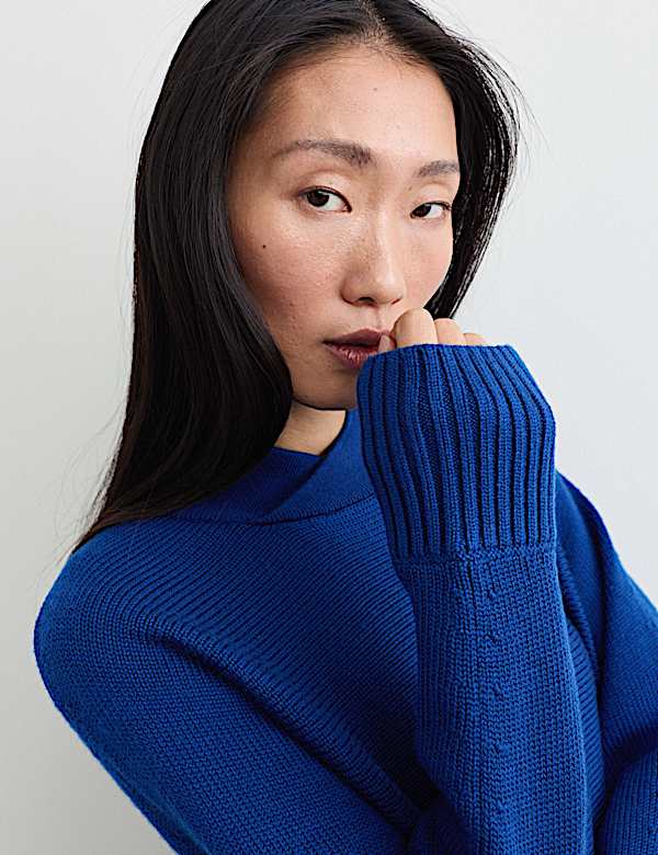 Pure Merino Wool Funnel Neck Batwing Sleeve Jumper - CA