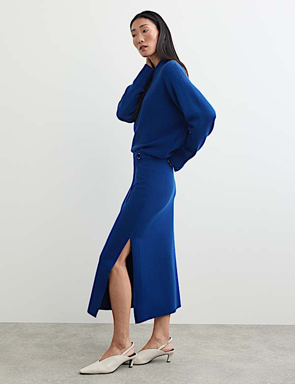 Pure Merino Wool Funnel Neck Batwing Sleeve Jumper - CA