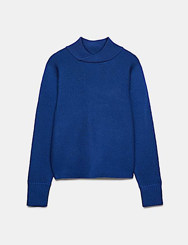 Pure Merino Wool Funnel Neck Batwing Sleeve Jumper - CA