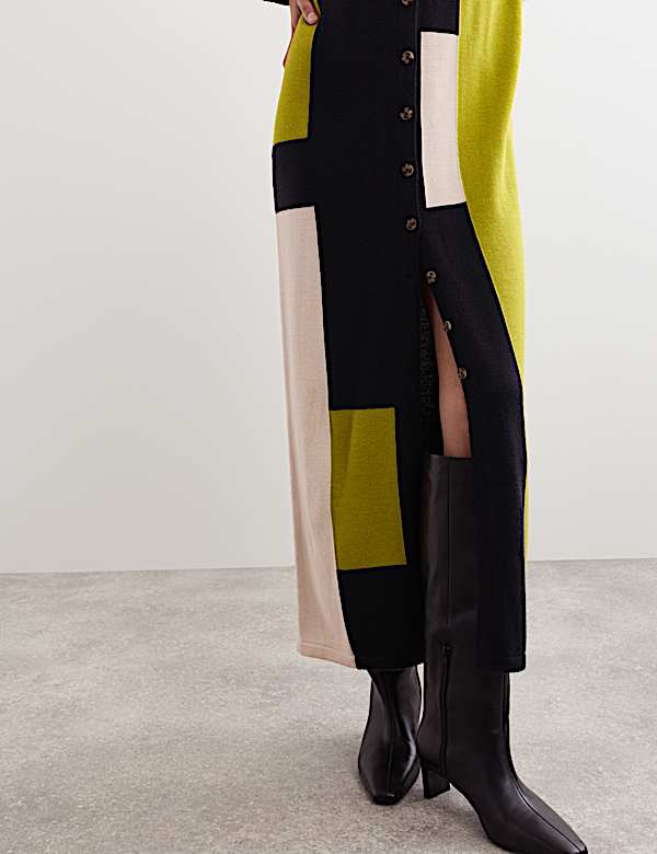 Μακριά ζακέτα με χρωματικές αντιθέσεις από μαλλί Merino - GR