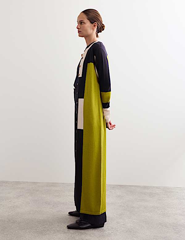 Μακριά ζακέτα με χρωματικές αντιθέσεις από μαλλί Merino - GR